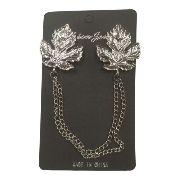 MEN'S EJ SAMUELS FASHION SILVER LEAF LAPEL CHAIN. UNISEX. - Picture 2 of 3